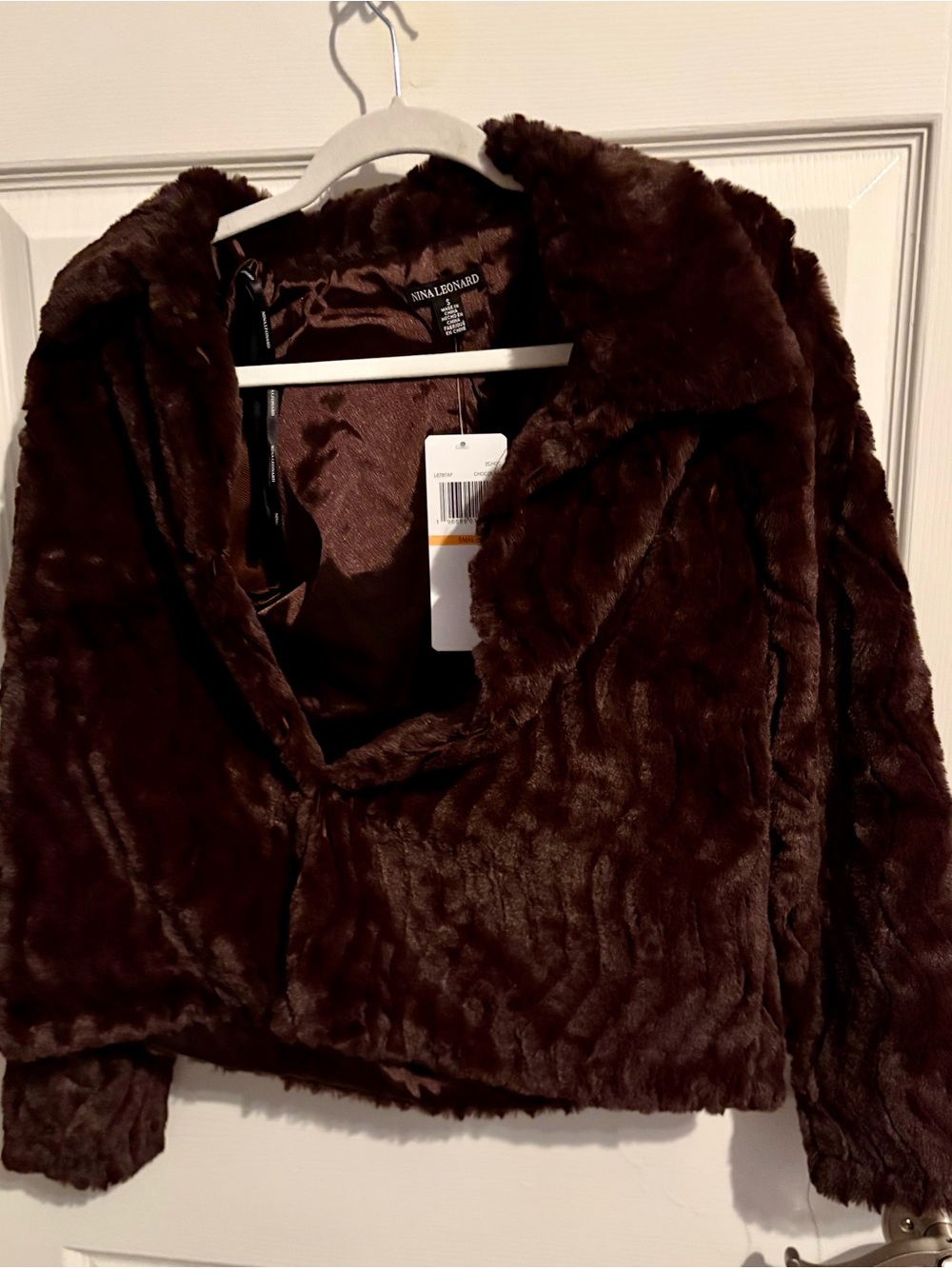 473- NWT Nina Leonard Dark Brown Faux Fur Teddy Jacket